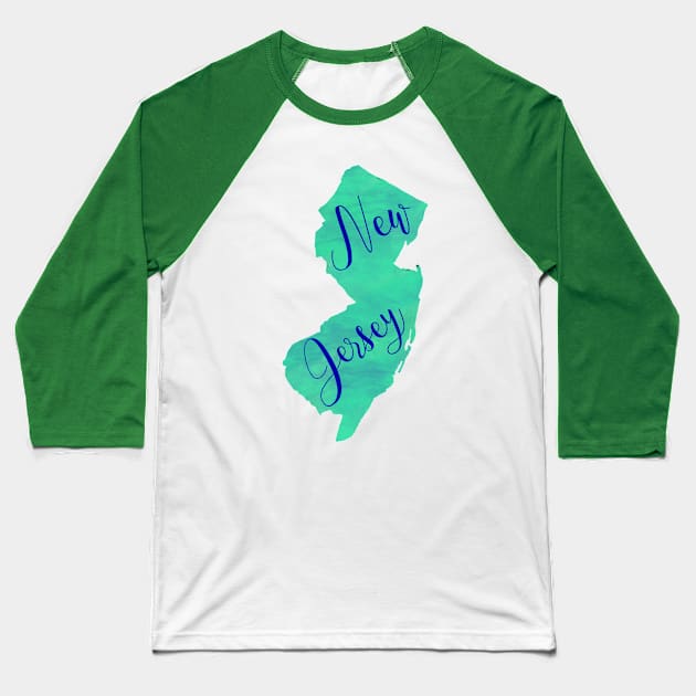 The State of New Jersey - Mint Watercolor Baseball T-Shirt by loudestkitten